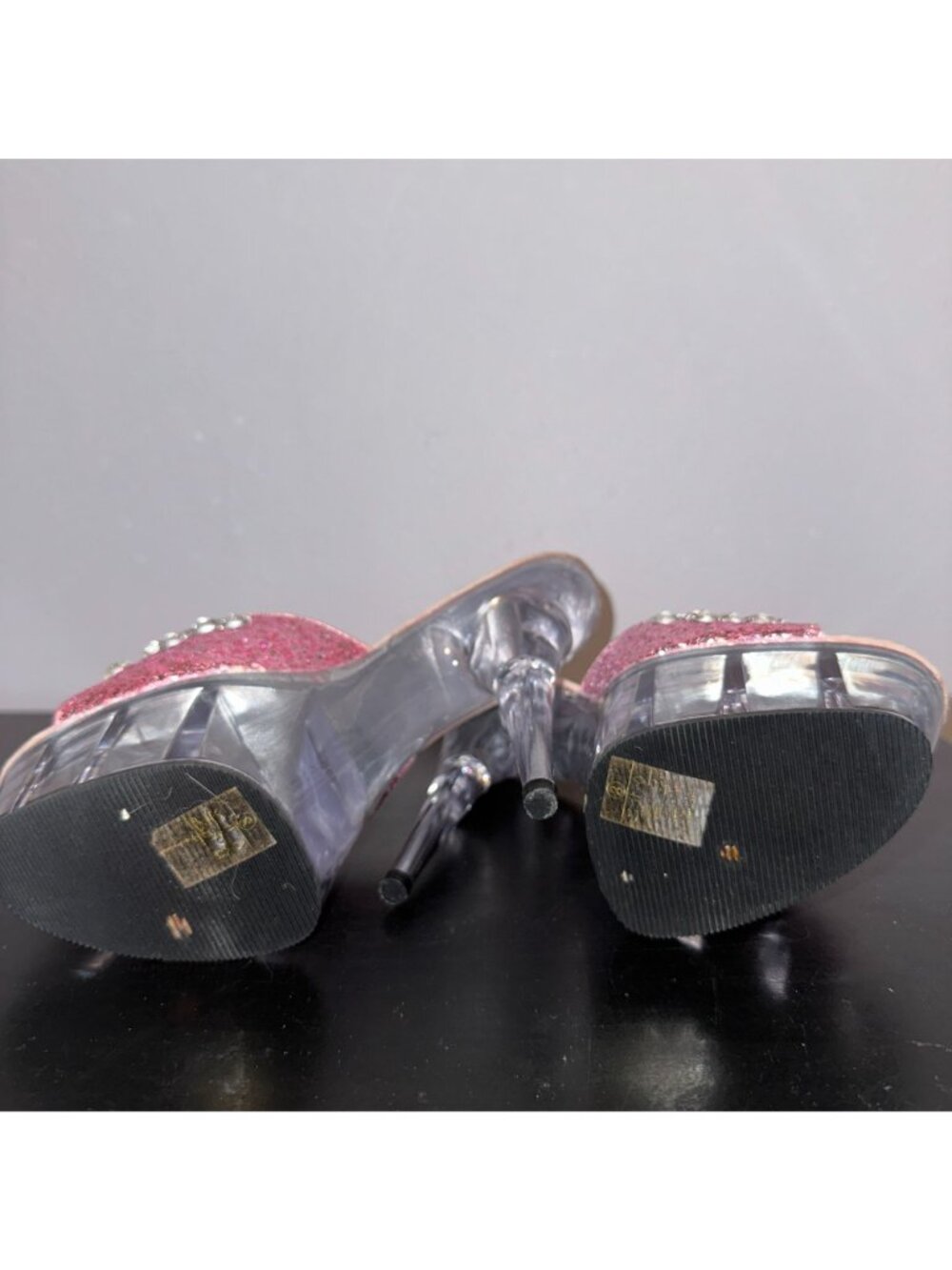 Pleaser Size 8 Barbiecore Pink Glitter Y2K Exotic Dancer Drag 6" Platform Mules - Picture 4 of 9